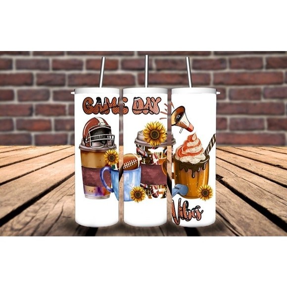Football Game Day Vibes Custom 20 oz Handmade Sports Tumbler - Picture 1 of 1